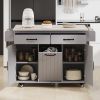 Kitchen Island with Trash Can Storage Cabinet, Kitchen Cart with Drop Leaf, Spice Rack, Towel Rack and Drawer