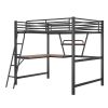 Full Size Loft Metal&MDF Bed with Desk and Shelf,