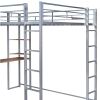 Full Size Metal Loft Bed with 2 Shelves and one Desk