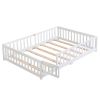 Full Size Floor Bed with Door, Solid Wood Platform Bed Frame with Fence, Suitable for children, Pine Wood
