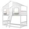 Twin over Twin House Bunk Bed with Roof , Window, Window Box, Door , with Safety Guardrails and Ladder