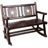 Outdoor Wood Rocking Bench Carbonized Double Rocking Chair for 2 Persons with Wide Curved Seat, Porch Rocker for Porch, Garden, Backyard, Rustic Brown