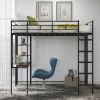 Full Size Metal Loft Bed with 2 Shelves and one Desk