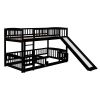 Bunk Bed with Slide; Twin Over Twin Low Bunk Bed with Fence and Ladder for Toddler Kids Teens