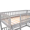 Bunk Bed with Slide; Twin Over Twin Low Bunk Bed with Fence and Ladder for Toddler Kids Teens