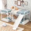 Full and Twin Size L-Shaped Bunk Bed with Slide and Short Ladder