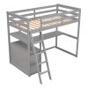 Twin Size Loft Bed with Desk and Shelves;  Two Built-in Drawers
