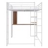 Full Size Metal Loft Bed with 2 Shelves and one Desk